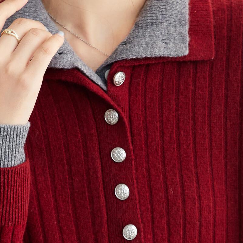 Women's 100% Wool Faux Two-Piece Ribbed Sweater