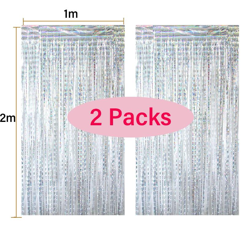 

2Pack Foil Curtain Backdrop Silver Metallic Tinsel Foil Fringe Curtains for Birthday Wedding Baby Shower Disco Party Decorations