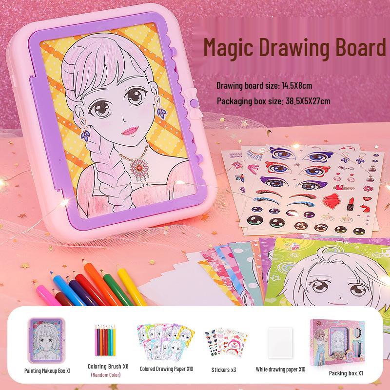 

Волшебная раскраска для детей, расписанная вручную, со светом и наклейками - игрушка-дудл принцессы для девочек