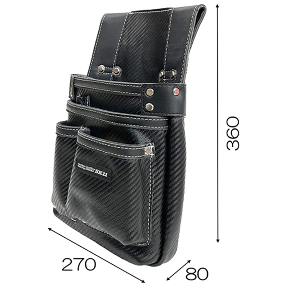 SK11 Carbon Leather Nail Genuine Cowhide Leather with Belt Loop Pouch, Slits, Black, SK-CLK