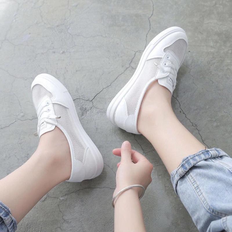 Women Spring Summer Flats Sneakers Mesh Breathable Lace Up Tennis Casual Light Hollow Femininos White Comfort Shoes