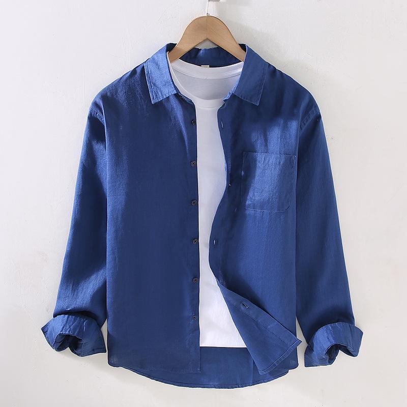 Men's Long Sleeve White Linen Shirt – Breathable, Casual, Korean Style for Spring/Summer