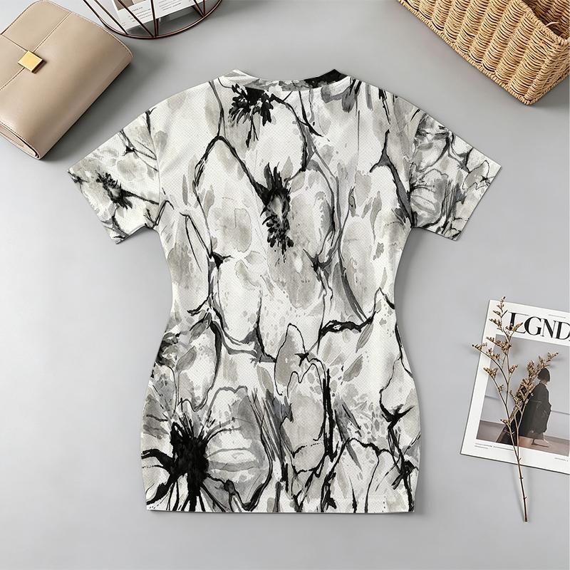 Women's Black White Short Tight Dress,V-Neck Short Sleeve,Comfortable Fabric,Street Style,Perfect for Beach Casual Summer Night Market Wear