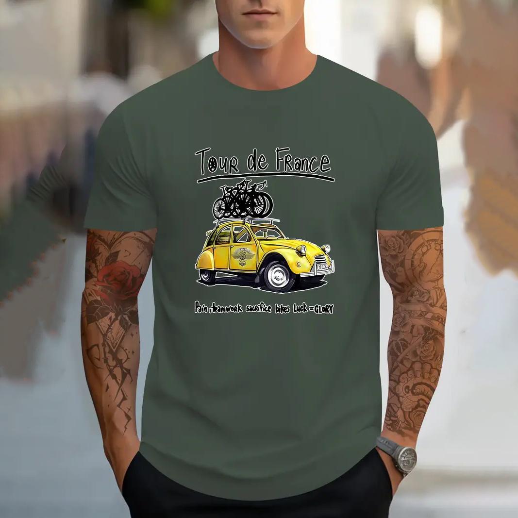 

Літня чоловіча футболка з принтом автомобіля з мультфільмом, повсякденна футболка з коротким рукавом і круглим вирізом, пуловер, модна вулична чоловіча футболка, великий одяг 2XL