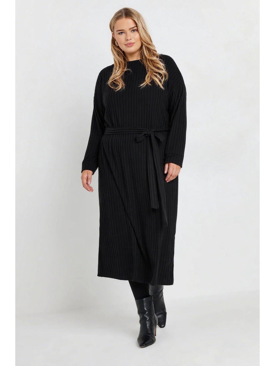 

Женское повседневное платье миди с высоким воротником, в рубчик, на шнуровке 4XL чёрный