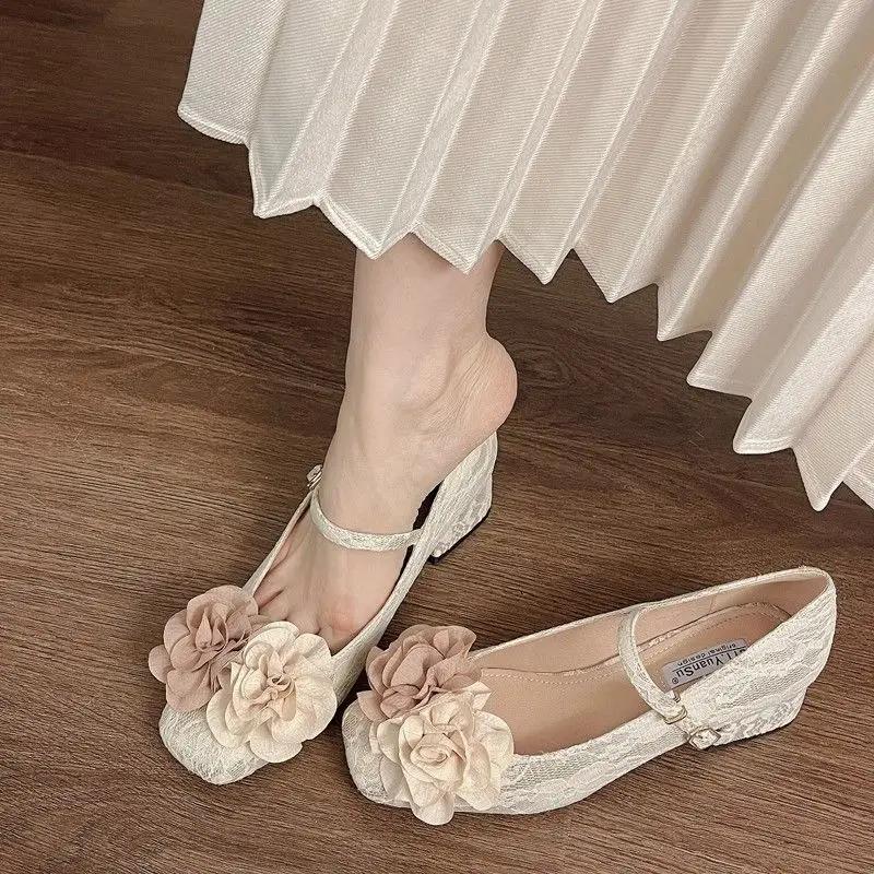 Fashion With Medium Heels Ladies Pumps Japanese Style Lolita Square Toe Chunky Mary Jane Women's Shoes Gothic Block Heel Y2k Footwear 39