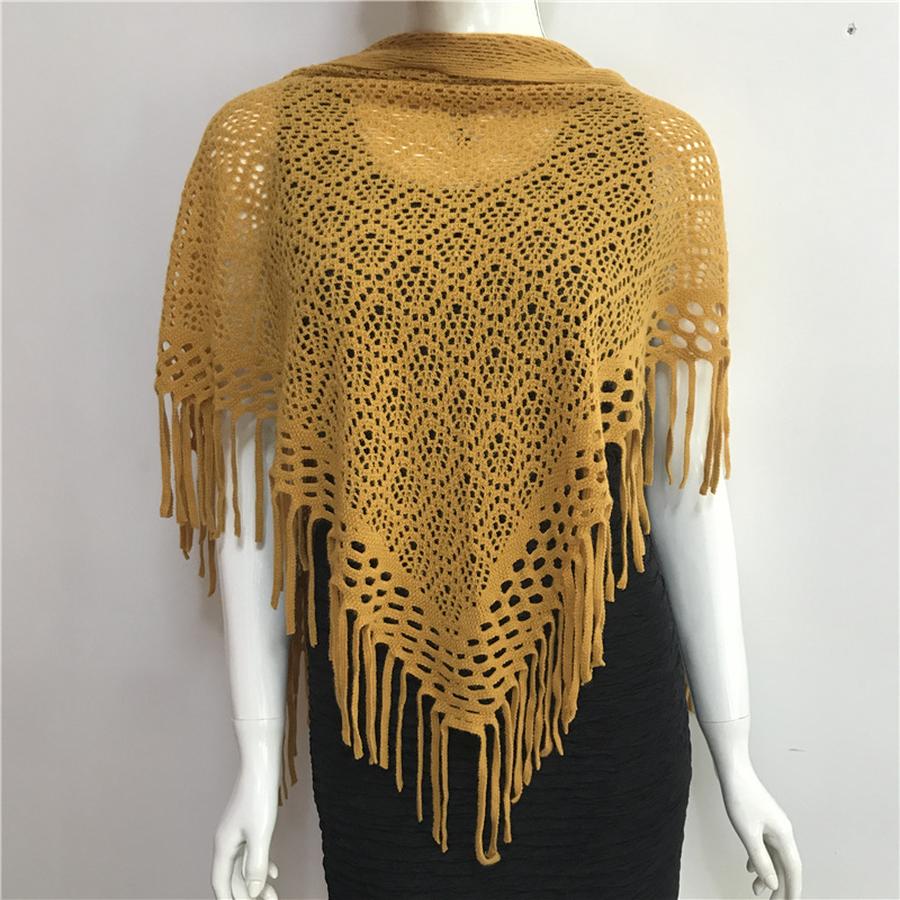 Autumn New Solid Color Triangle Fringe Wool Scarf Knitted Shawl Triangular Scarf Wrap