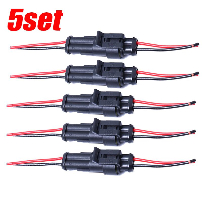 5/Set 2 Pin Way Waterproof Automotive Connector Kit 2P Male Plug Female Socket Auto Electrical Wire Terminal Adapter with Cable