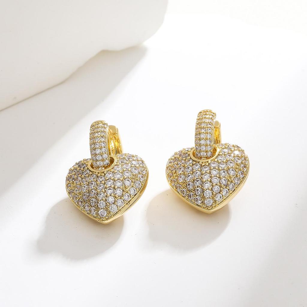European & American Retro Heart-shaped Zircon Love Earrings - Colorful Dangle Ear Cuffs for Women