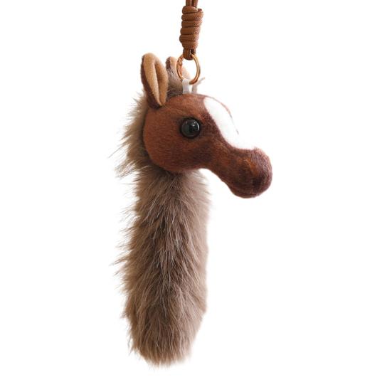 Horse Head Plush Keychain Realistic Equine Toy with Movable Tail Cute Pony Head Bag Charm for Animal Lovers