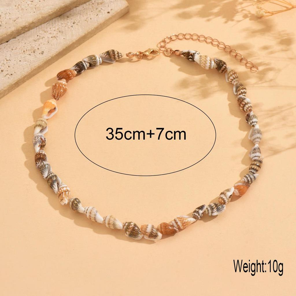 Cross-Border Beaded Shell Conch Necklace: European & American Retro Vacation Clavicle Chain