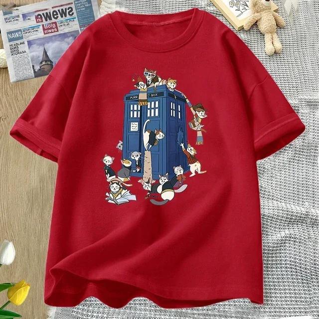 Baumwoll-T-Shirts Damen Herren lustiges Katzen-T-Shirt lässiges Kurzarm-T-Shirt Harajuku Sommer-Tees Damenbekleidung Baumwolle