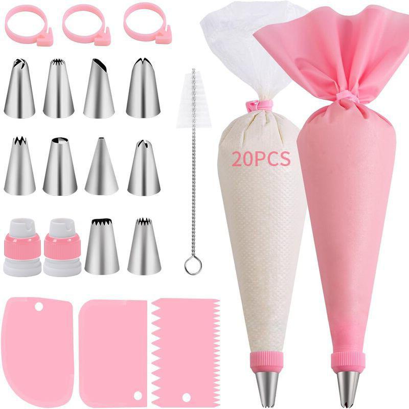 40Pcs/Set Piping Bags And Tips Set Cake Diy Decorating Kit With Stainless Steel Nozzle Reusable Tpu Pastry Cake Decorating Tools розовый