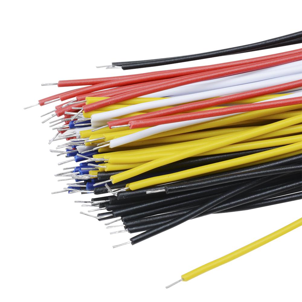 100PCS 26AWG Double Head PCB Solder Cable 26AWG Fly Jumper Wire Cable Tin Conductor 5 Color Tinned Copper Wire