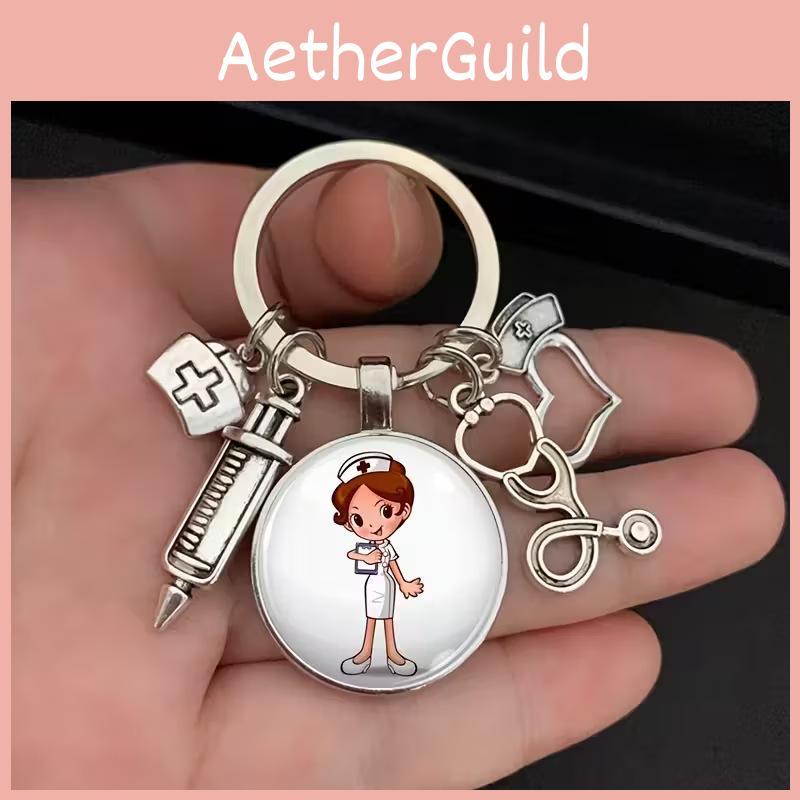 Zahnarzthelferin Schlüsselanhänger mit medizinischer Spritze und Stethoskop zum Geschenk und zur Feier