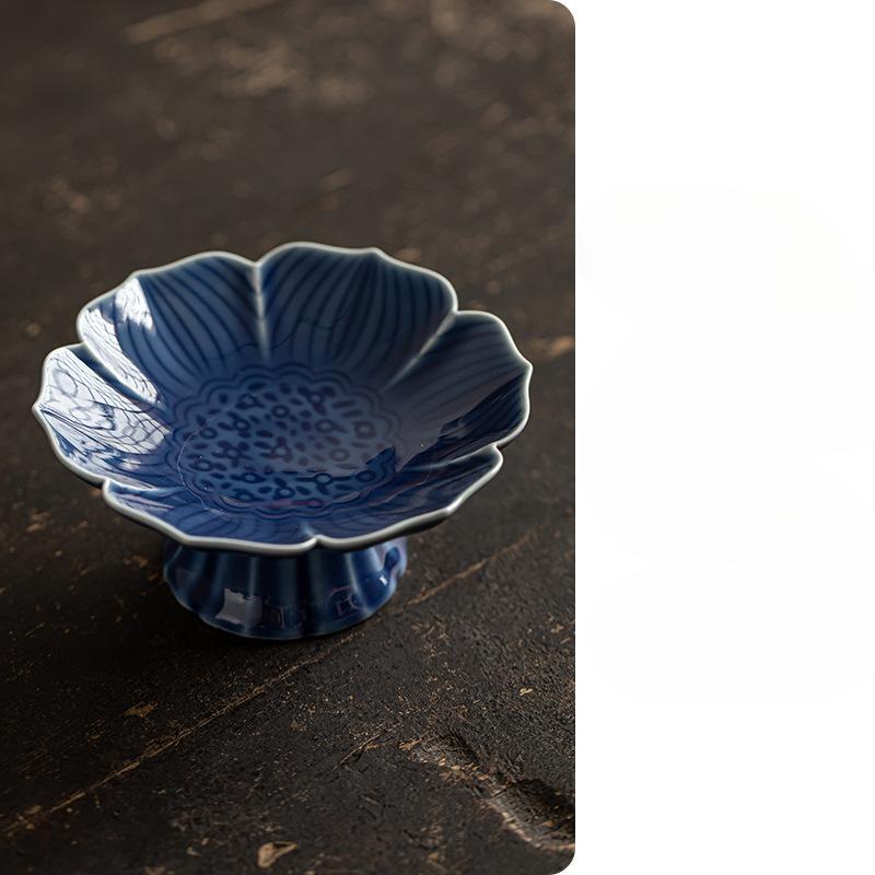 Čínská keramická mísa na ovoce na vysoké noze Zenová mísa na občerstvení pro Buddhu Talíř na pečivo Vynikající talíř na svačinu na vysoké noze Zásnubní talíř