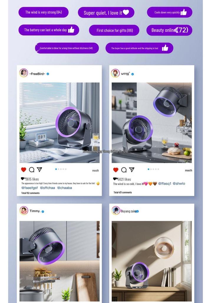 Compact USB Rechargeable Silent Desk Fan for Home or Office