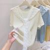 Lace Collar Shawl Knitted Short Sleeve Women's Summer Thin Cool Versatile Ins Gentle Wind Crew Neck Top Bottom T-Shirt