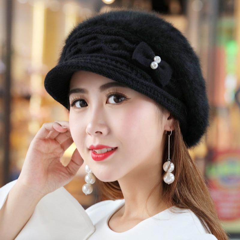 Hat Women's Rabbit Fur Elvet Thick Duckbill Hat Trendy Warm Ear Protection Knitted Hat Korean Version Beret Hat Winter Woolen Hat