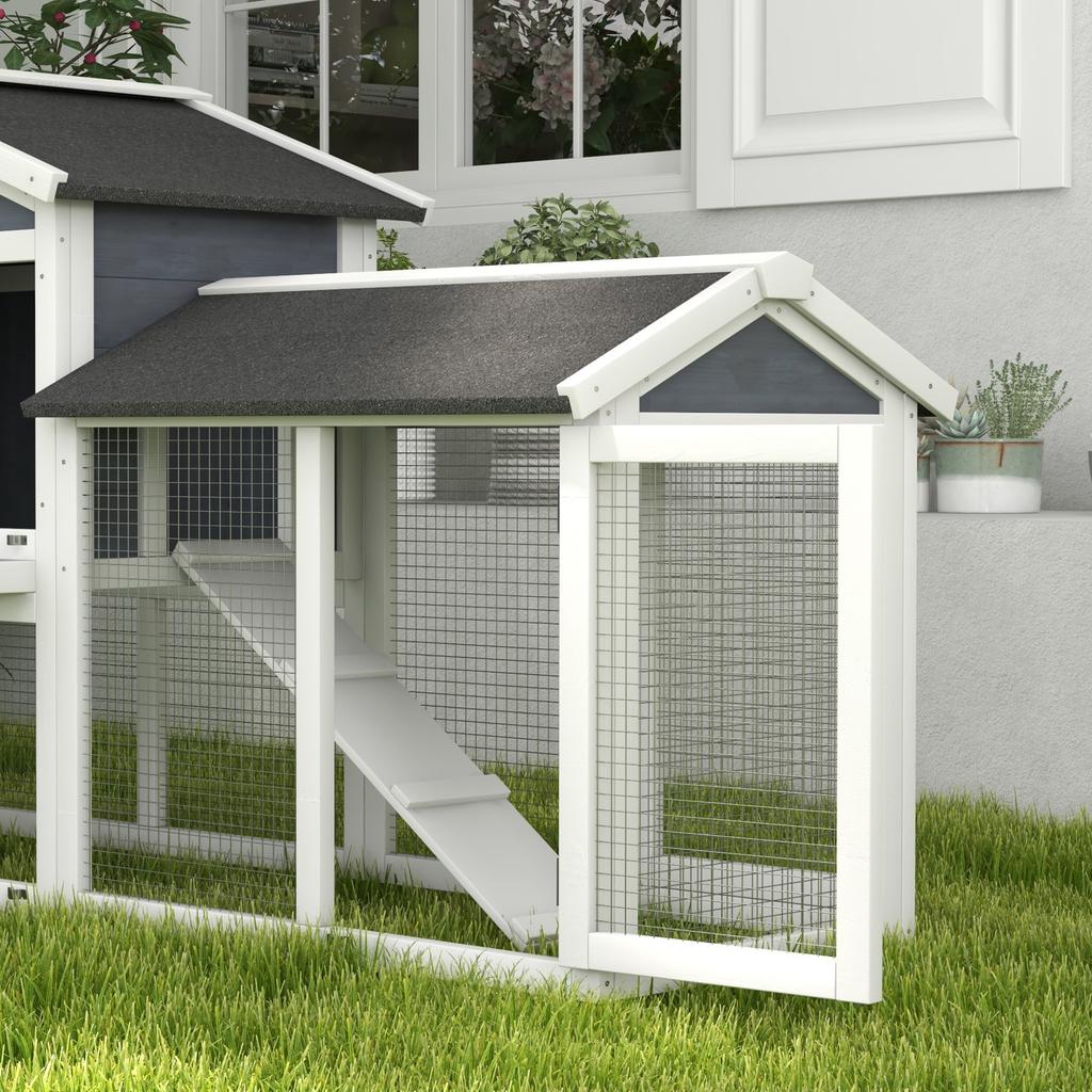 Gabbia per piccoli animali con recinto, Legno di abete, 147 x 54 x 84 cm, Grigio
