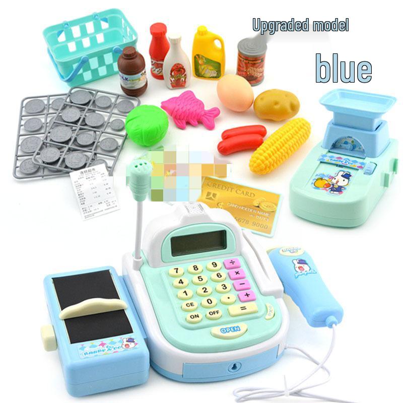 Children's Supermarket Cash Register Toy with Barcode Scanner and Money Collection