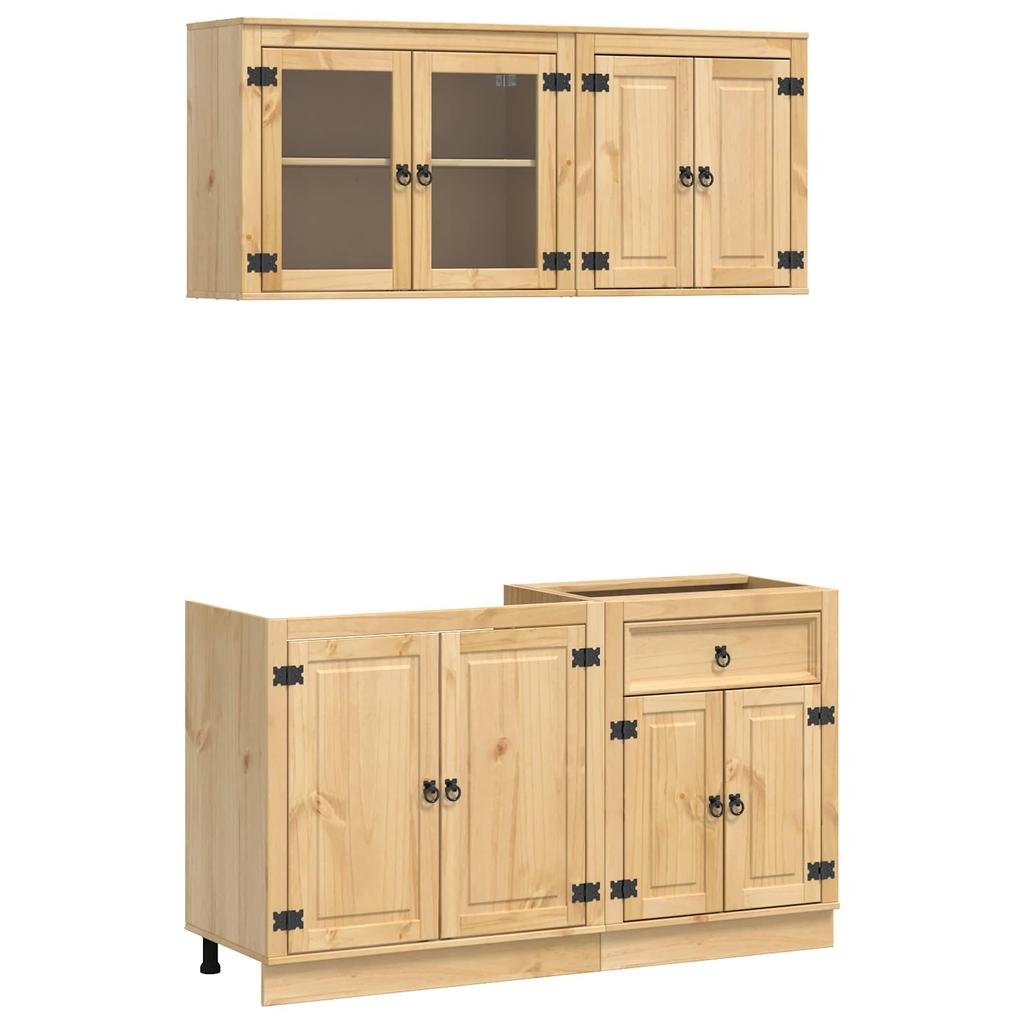 Cabinet with Shelf SKI 4 pcs Honey Brown Solid Pine Wood