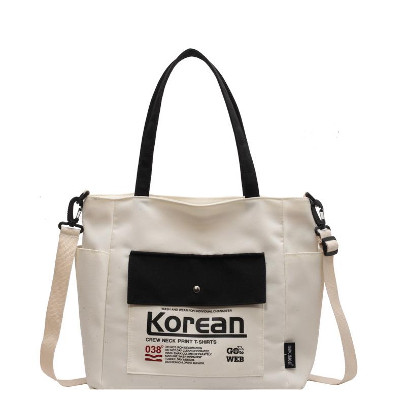 Large Capacity Women Tote Canvas Handbag Schoolbag Female University Portable Shoulder Bag Rectangular Shopping Beach City College Korean Popular