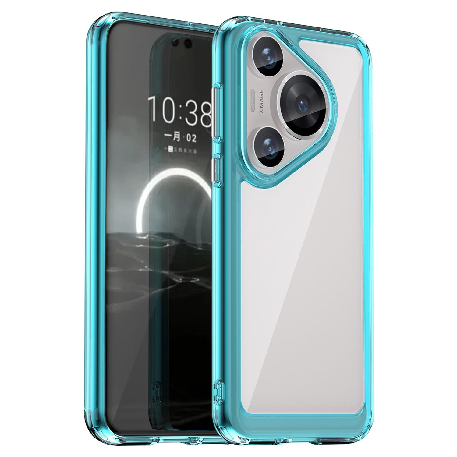 

For Huawei Pura 70 Pro Phone Case TPU Frame Clear Acrylic Bump Proof Phone Cover Transparent Blue
