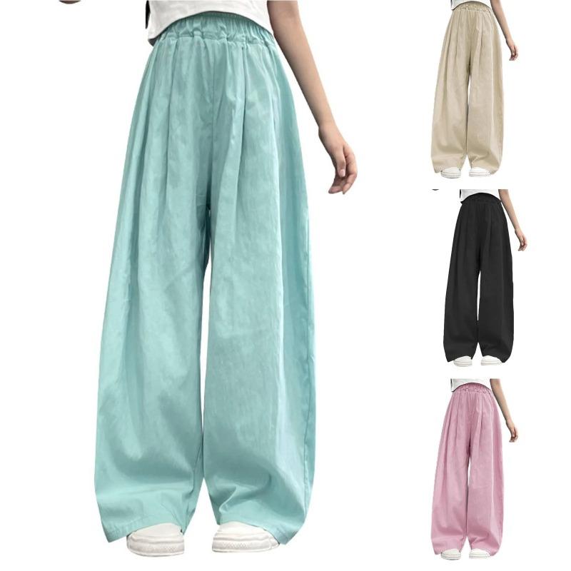 Solid Color Casual Pants Girl Elastic Waist Straight Summer Loose Breathable Wide Leg Pant Children's Summer Trousers