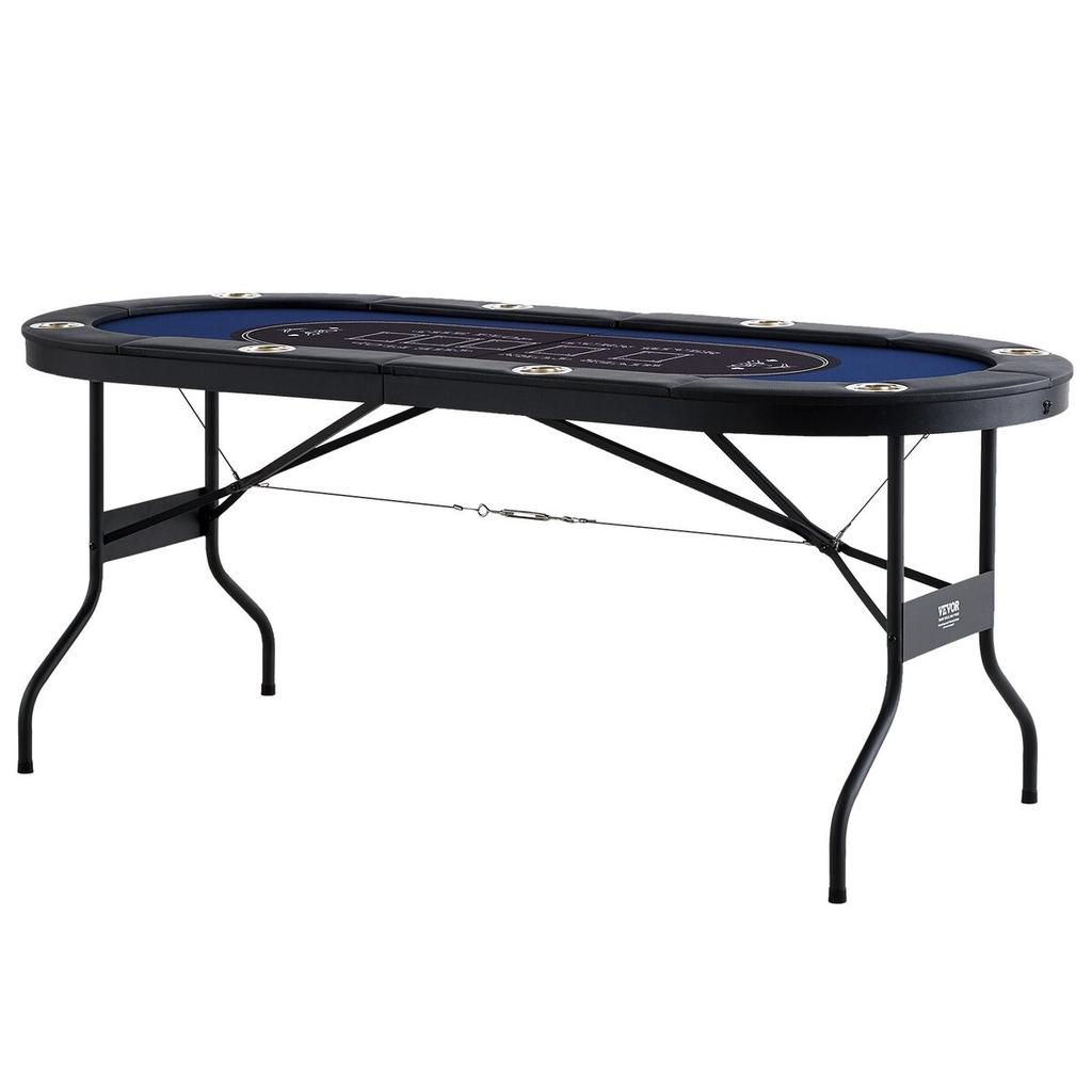 8 Player Foldable Poker Table, Blackjack Texas Holdem Poker Table with Padded Rails and Stainless Steel Cup Holders, Portable Folding Card Board Game