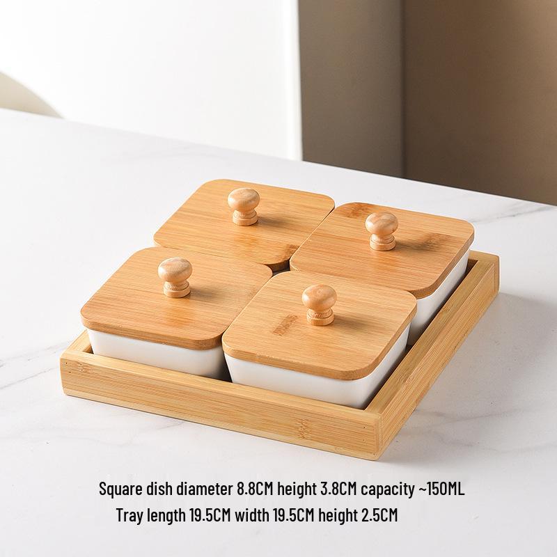 Nordic Ceramic Compartment Snack & Dessert Plate with Lid