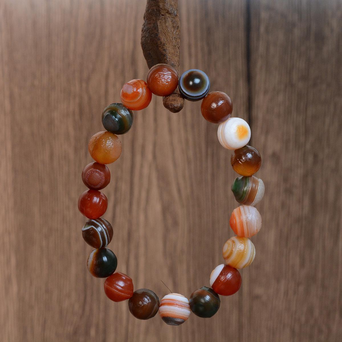Colorful Ethnic Style Natural Alashan Agate and Gobi Stone Bracelet with Wire-Wrapped Eye Beads