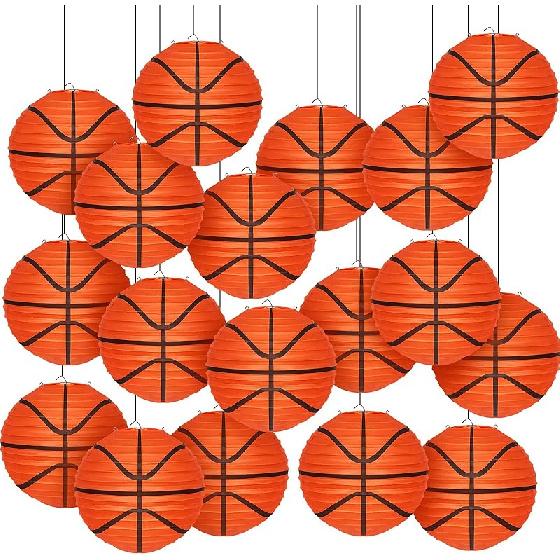 Leinuosen Basketball Paper Lanterns 8 Inch Basketball Party Decorations Hanging Paper Lanterns Basketball Sport Decor for Boys and Girls Basketball