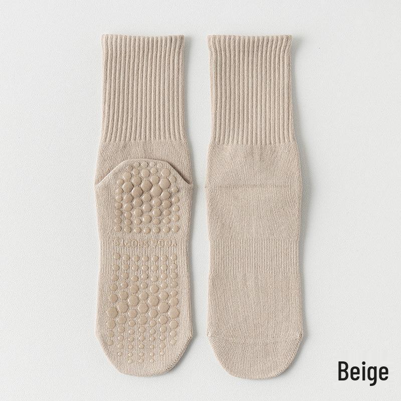 Women's Non-Slip Mid-Calf Yoga & Pilates Socks, 95% Cotton, Seamless, with Silicone Grip