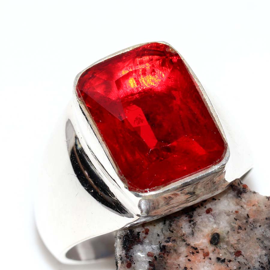 Man'S Garnet Fine Finish 925 Silver Plated Ring US 9 Fast-Selling Gift Trendy H9g71
