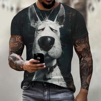 Trend 3D Besorgter Hund T-Shirts Tops Herren T-Shirt Mode Herren Tiermuster T-Shirt Kleidung T-Shirts