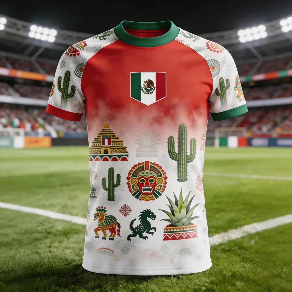 Men's National Team Support T Shirt Mexico Soccer Fan Jersey Short Sleeve Casual Football Top with Printed Design and Flag Patch