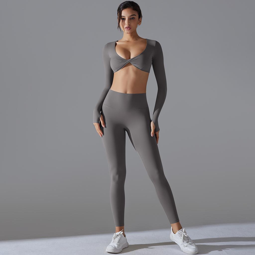 Yoga Clothing Trend Sports Gathering Long Sleeved Solid Color Slim Fit Elastic Fitness Clothing Running Training Sports Suit