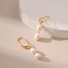 Simple Retro Long Pearl Drop Earrings 18k Gold Plated For Women