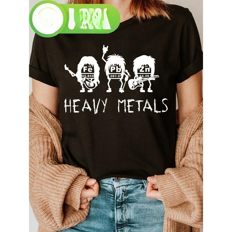

European sizes [Rock Band T-Shirt] Heavy Metal Women s Black & White Rock Band Graphic T-Shirt 4XL чорний