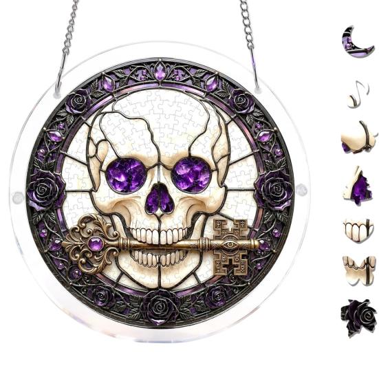Halloween Acrylic Puzzle Decor, 2D Ghost Pumpkin Skeleton Hanging Sign, Faux Stained Glass Spooky Puzzle for Party Home Decor, Stress Relief Toy