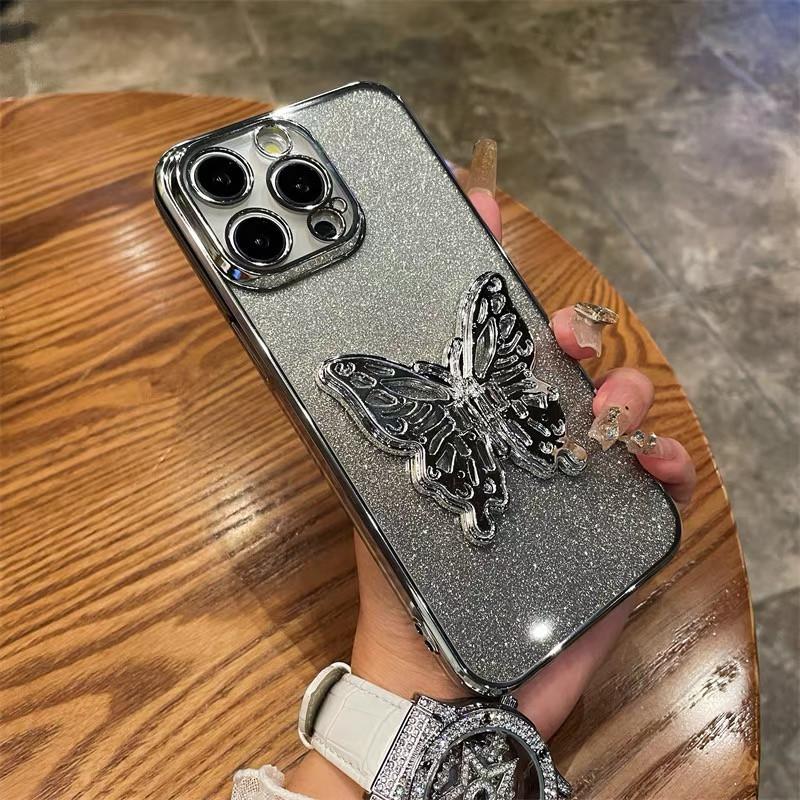 For Samsung Galaxy A07 / Galaxy A07S / Galaxy A08 Case with Cute Butterfly Stand Luxury Slim Gradient Clear Plating Glitter Girls