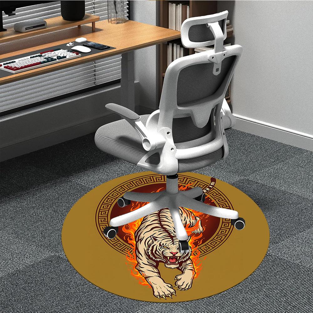 1pc Flaming Tiger Circle Office Round Area Rug, Under Office Chairs Bedroom Living Room Home Decor, Room Deco, Available in Various Sizes