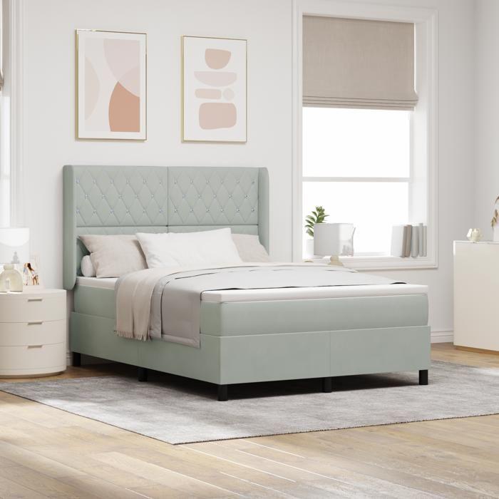 Lit box spring vidaXL avec matelas Gris clair 140x190 cm Velours 3341948