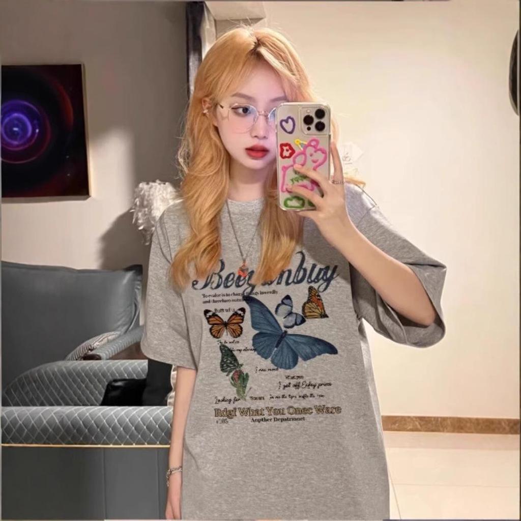 Women's Loose-Fit Butterfly Retro Crew Neck T-Shirt, Summer 2025 Trend