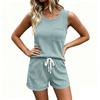 Women's Fashion Round Neck Pocket Tank Top Drawstring Shorts Casual Two Piece Set