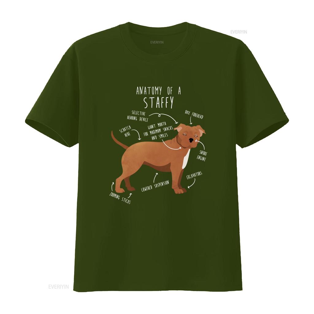 Staffordshire Terrier T Shirt Funny Dog Lover Cute English Staffy Brown Fawn Pet Mom Dad Anatomy Print Vintage Washed Homme