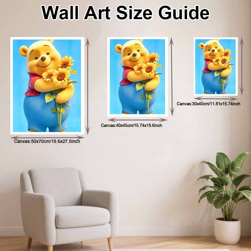 Disney Diamond Art Painting Kit – Winnie the Pooh Sunflowers Craft, Home Wall Decor, Handmade Gift