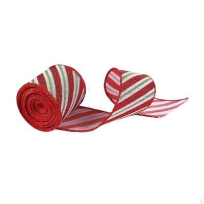 Christmas Ribbon Glitter Decoration Ornament 5 Yard Length Wrapping Wired Striped