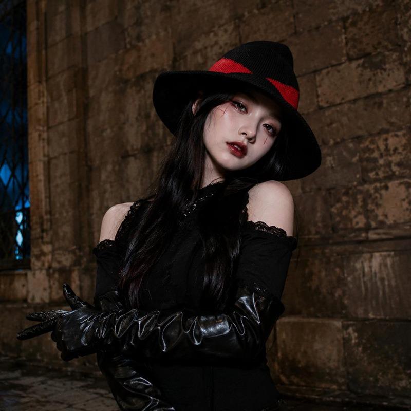 Halloween Party Color Blocked Knit Witch Hat Dark Style Cosplay Hat